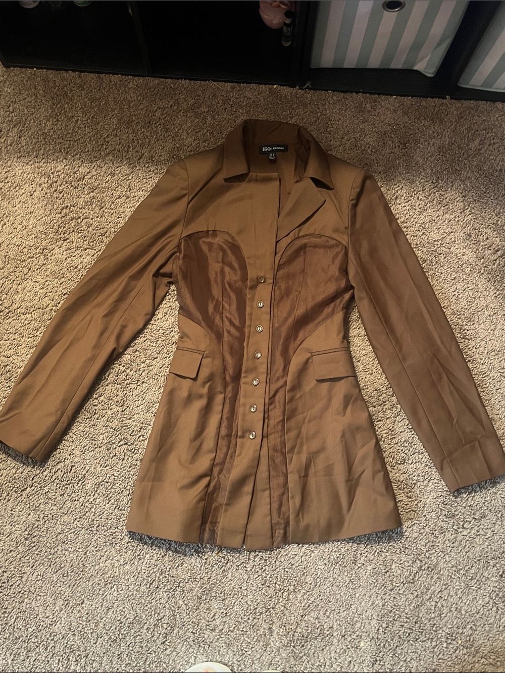 EGO Brown Tan Corset-Detail Tailored Blazer Dress